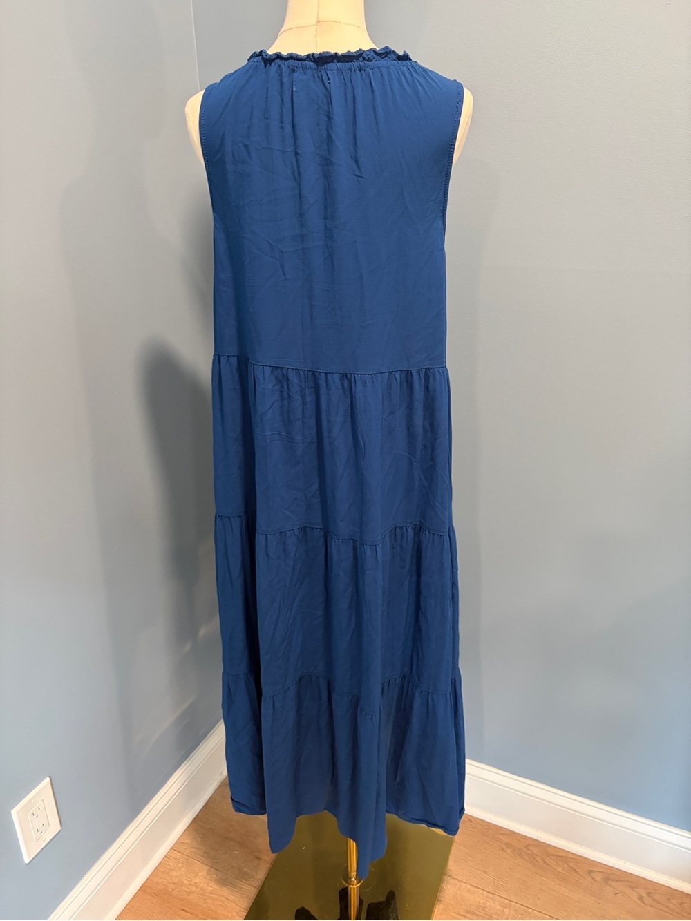 Max Studio Blue Tiered Maxi Dress Medium Sleeveless Boho Cottagecore - Picture 9 of 11
